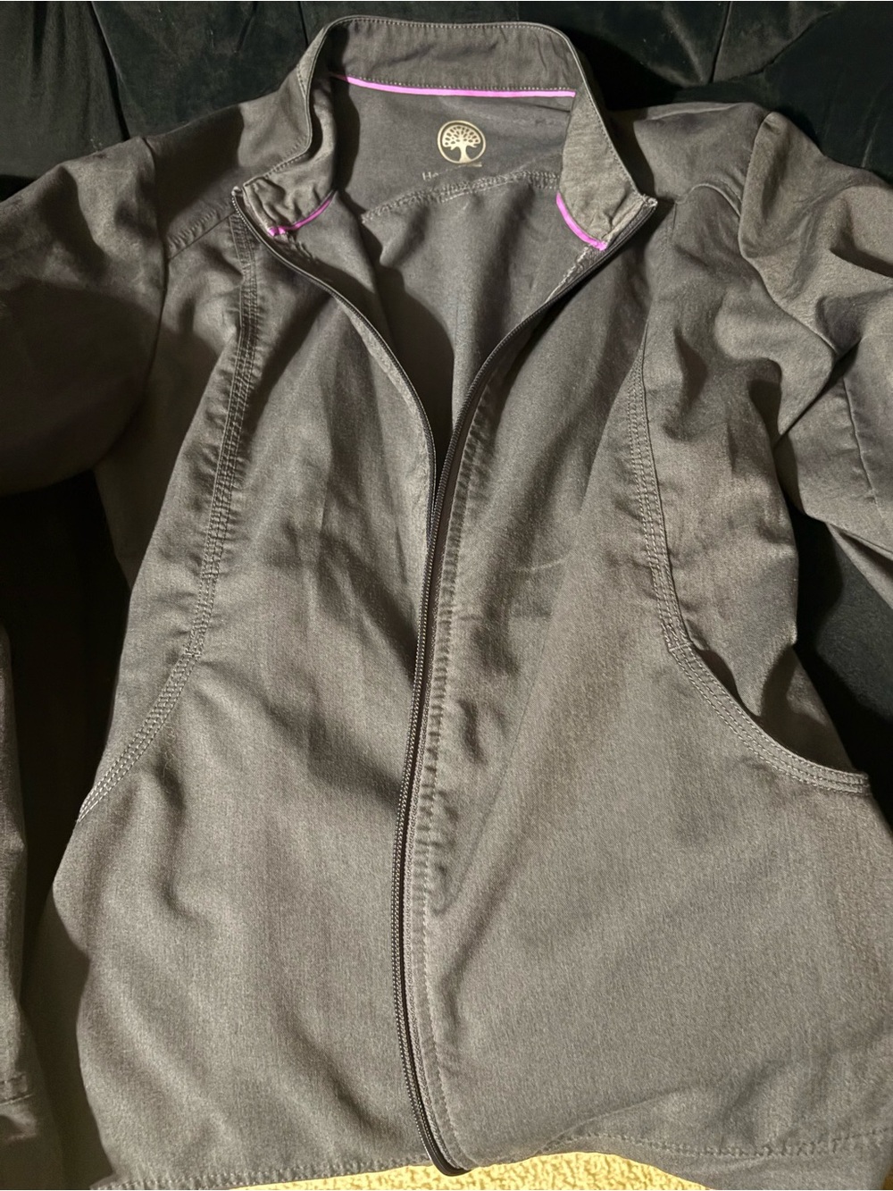 healing hands Charcoal Utility Jacket with Purple Trim